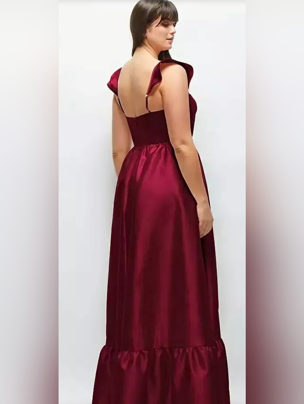 Dessy Collection Burgundy Satin Corset Gown with Slit - Picture 2 of 14